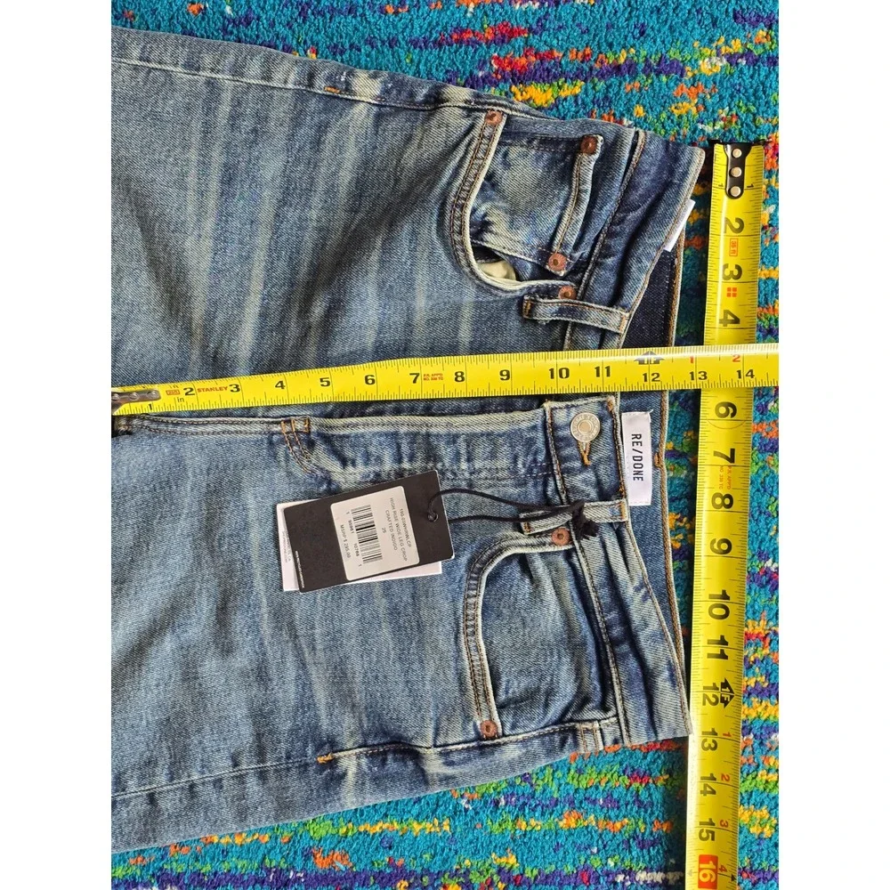 NWT RE/DONE High Rise Wide Leg Crop Jeans Crafted Indigo Blue Womens Size 25